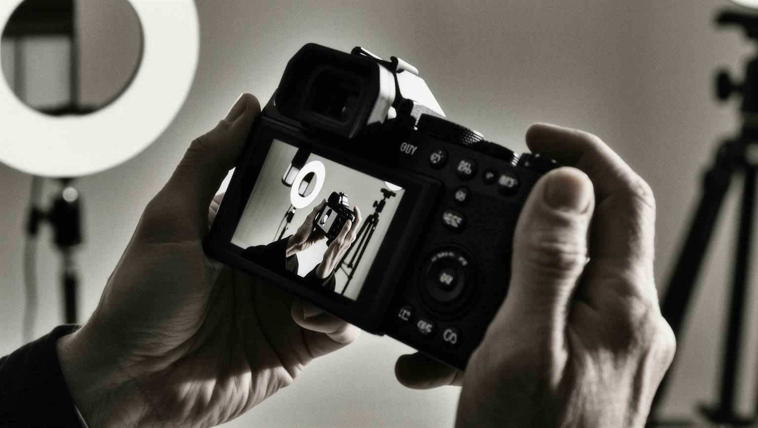 Cámara mirrorless con pantalla abatible, estilo grunge retro