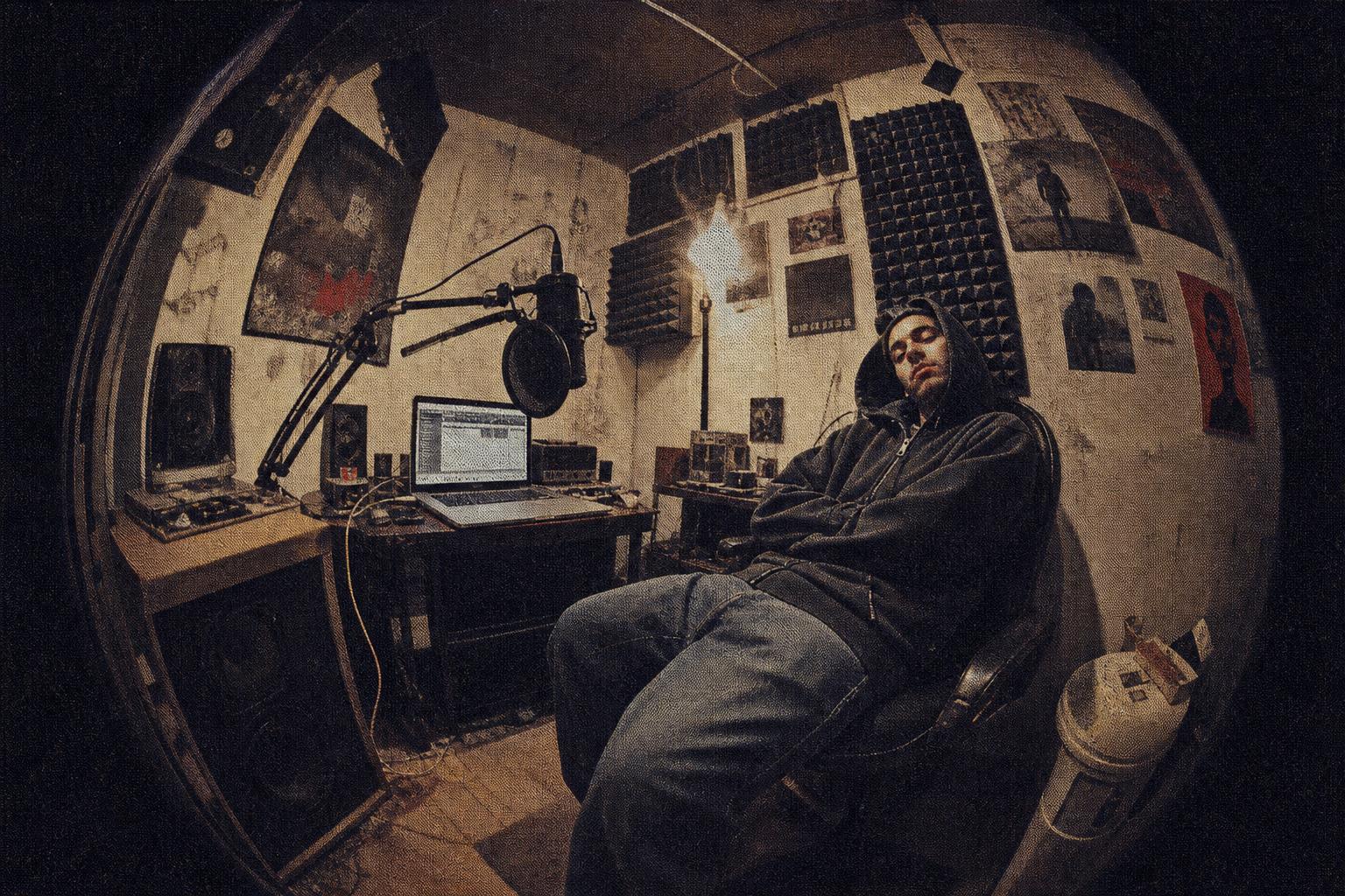 mejores micrófonos para podcast baratos - rincón de grabación con paneles acústicos